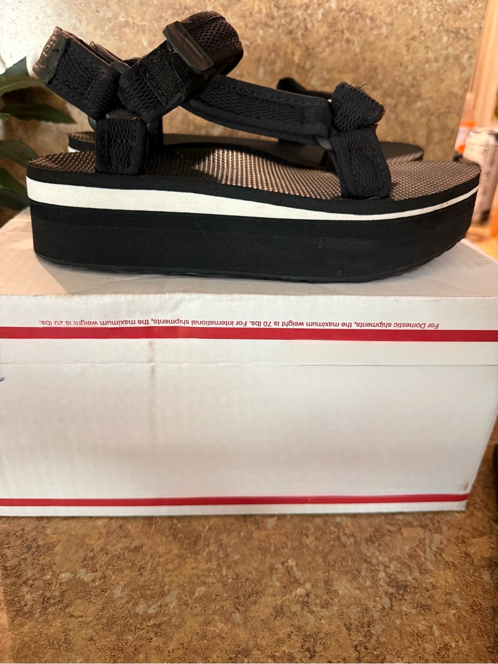 Teva Black Platform Sandal with White Accent